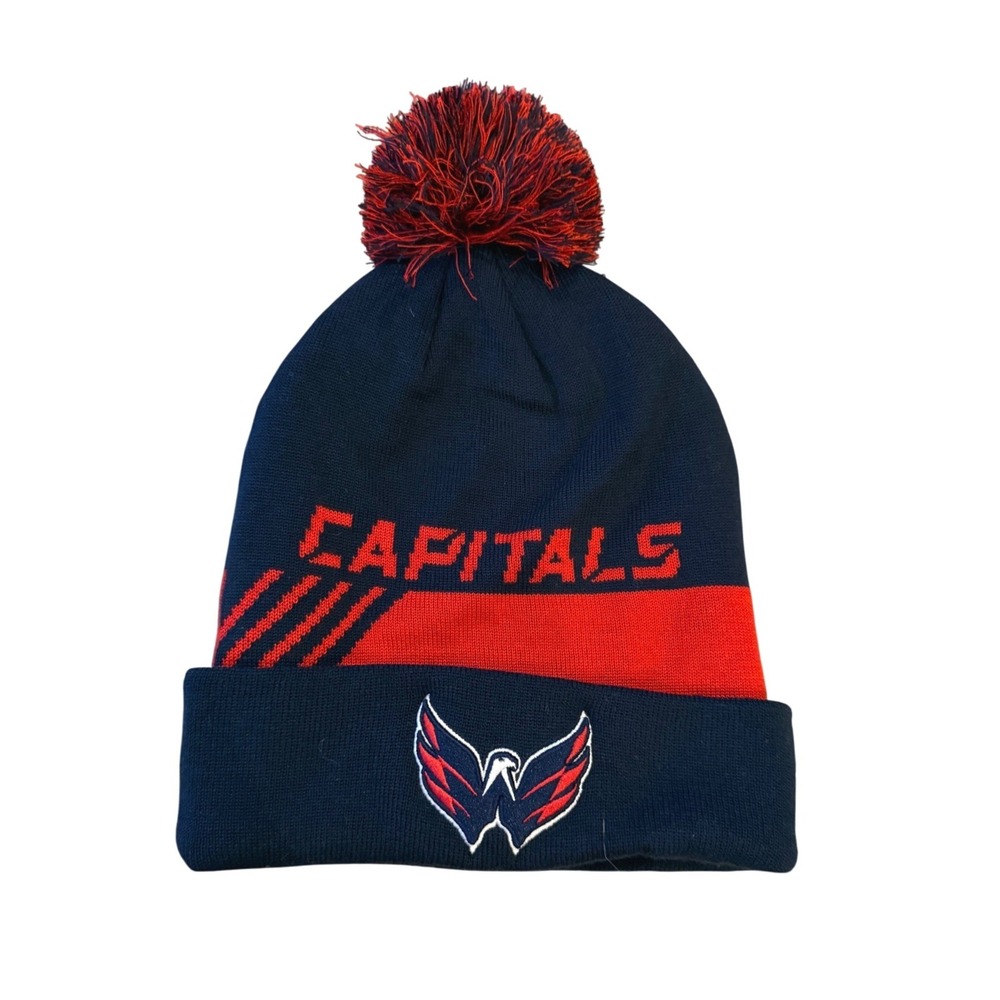 NWOT Fanatics NHL Washington Capitals Beanie Mens Navy Blue Red Pom Pom Knit